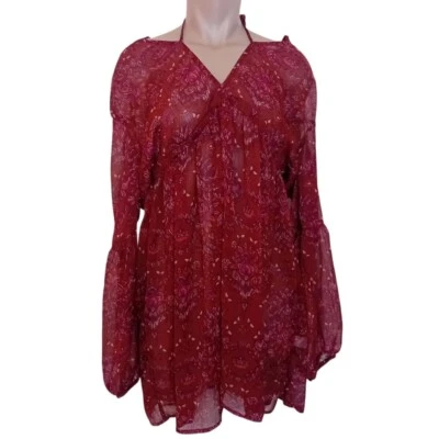 Новый без ценников Y2K грязный пляж прикрытие чистый пейсли богемное трепетание рукав платье XL - Изображение 1 из 4