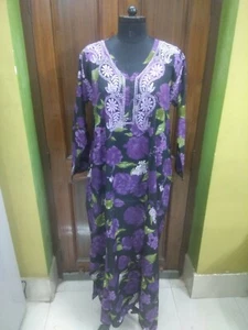LONG MAXI XL 45" ETHNIC 100% COTTON CHIKAN EMBROIDERY TOP HANDMADE KURTA KURTI - Picture 1 of 5