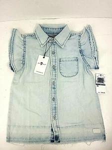 NWT 7 for All Mankind ~ Girls 4T ~ Bleach Wash Ruffle Sleeve shirt ~ MSRP $49 - Picture 1 of 7