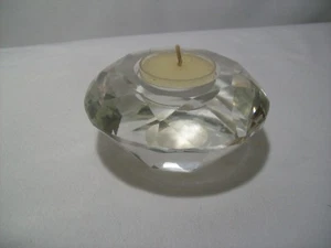 Crystal / Cut Glass T-Lite Holder 3 3/4" Diameter with Candle - Picture 1 of 8
