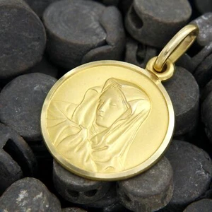 18k 750 Real Solid Yellow GOLD Saint Virgin Mary Madonna Unoaerre Pendant Medal - Picture 1 of 8