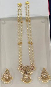 Vergoldete Perlenkette CZ mit passenden Ohrringen Partykleidung Schmuck - Bild 1 von 1