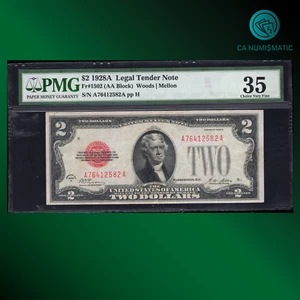 CA Fr.1502 (AA Block) 1928A 2 Dollar bill "RED SEAL", PMG 35 Comment, 12582 - Picture 1 of 2