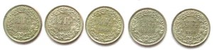 Switzerland Silver Lot 5 X 1/2 Franc 1957, 1958, 1959, 1960, 1961 B HELVETIA - Picture 1 of 2