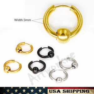 3 mm Dicke Edelstahl Herren Ohrringe Kreis Perlen Huggie Klapp Creolen - Bild 1 von 5