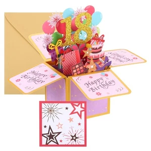 18th Birthday Card, Pop-Out Birthday Card Gift Card Happy Birthday, Gold Foil - Picture 1 of 7