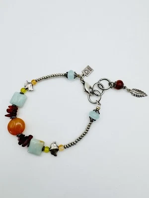 Desert Heart Bracelet Turquoise Agate Composite Stone Silver Plated Boho Jewelry - Image 1 of 4