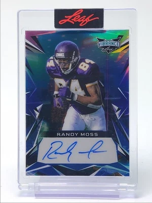 RANDY MOSS 2023 LEAF VIBRANCE AUTOGRAPH NAVY BLUE PRISMATIC AUTO 20/20 Q1880 - Image 1 of 2