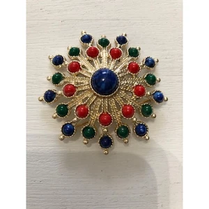 Spilla vintage Sarah Coventry carnevale spilla starburst blu rosso verde tono oro - Foto 1 di 4
