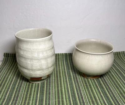 Tazas de té de cerámica oriental vintage (juego de 2 piezas) "Kato Gozan" esmaltadas con perlas reales Foto 1 de 4