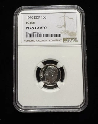 1960 DDR FS-801 Proof Cameo Roosevelt Dime, NGC PF 69 - Image 1 of 2