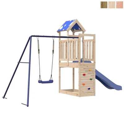 Spielturm Klettergerüst mit Schaukel Kletterwand Rutsche Kinder Kletterturm Neu - Bild 1 von 4