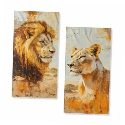 Toallas de Mano de Baño Absorbentes Animales Colorido Pil Pintura 14"L x 28"W León Foto 1 de 4