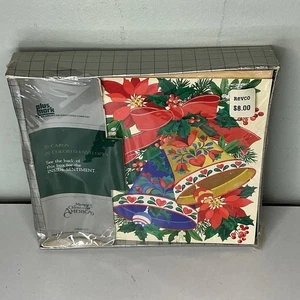 Vintage Hallmark Christmas Cards with Envelopes Box of 20 Bells Poinsettia Holly - Picture 1 of 2