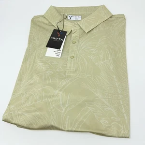 NWT Yatta Golf Polo Shirt Men’s Short Sleeve 2XL Tan/Olive/White Floral - Picture 1 of 5