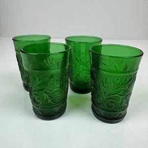 4 Anchor Hocking 5oz Forest Green Sandwich Juice Glasses Emerald Vtg - Picture 1 of 3