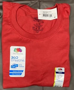 FRUIT OF THE LOOM Size Large Men's T Shirt 360 Breathe Short Sleeve Crew Red NWT - Picture 1 of 2