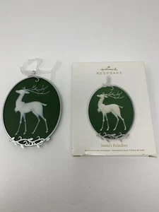 Hallmark Keepsake Ornamento Renna di Babbo Natale 2011 Porcellana Verde e Metallo - Foto 1 di 6