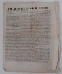 1837 ADVOCATE OF MORAL REFORM NY Female Moral Reform Society NYFMRS Feb murder