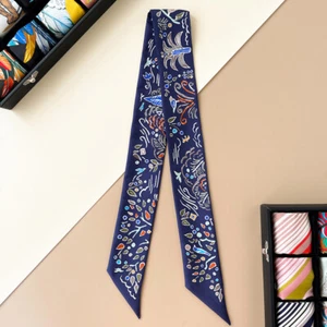 Quality 18 Momme Twill Silk Scarf Ribbon River Birds Necktie Headband 33"*2" - Picture 1 of 30