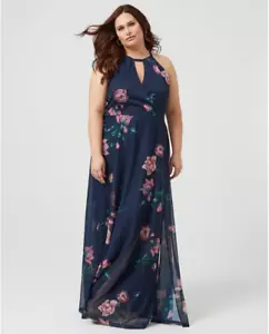 Women Le Chateau Floral Print Sheer Halter Neck Gown Size 1X - Picture 1 of 7