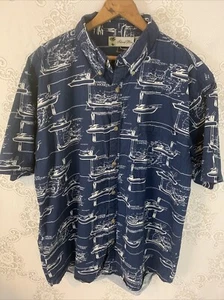 Island Blue Men’s Short Sleeve Dark Blue Nautical Shirt Size L  - Picture 1 of 8