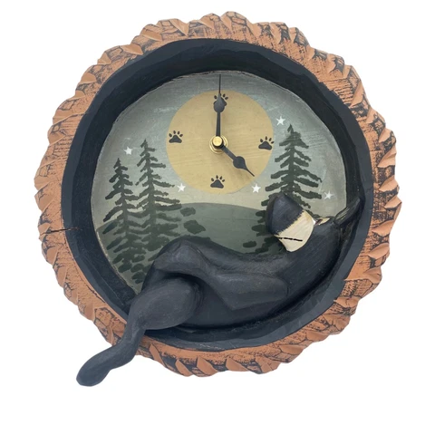 Bear Clock For Mantle or Desk Lodge and Cabin Black Forest Style Carved Wood Cover