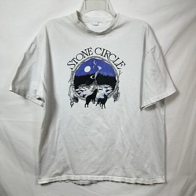 Vtg Single Stitch L T-Shirt Stone Circle Native American Wolf Tee 1994 90's Moon - Image 1 of 4