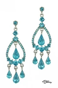 FJ1001E13S-Aqua Blue/Aqua Blue Ab/Silver Open Teardrop Earring - Picture 1 of 1
