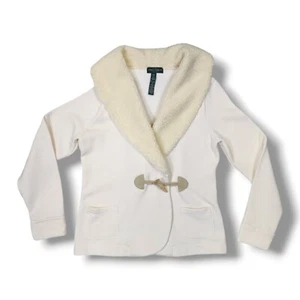Lauren Jeans Co. Ralph Lauren panna collo sherpa maglia morbida giacca donna piccola - Foto 1 di 16