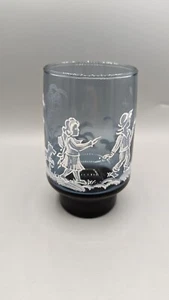 Libbey Mary Gregory Blue Glass Accent Glasses White Embossed Children Dog Set 6 - Picture 1 of 6