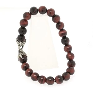 David Yurman 8 mm rotes Tigerauge 925 Silber spirituelle Perlen Herren Armband 8 Zoll - Bild 1 von 5