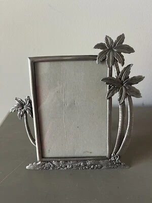 PEWTER PHOTO frame Palm Tree Beach Tropical Island Theme - Image 1 of 4