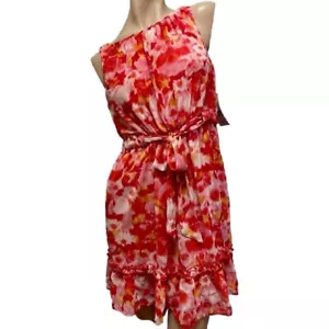 Abito nuovo con etichette Jessica Howard Petite 4/6/8/10/12 corallo multi astratto floreale K/L - Foto 1 di 8