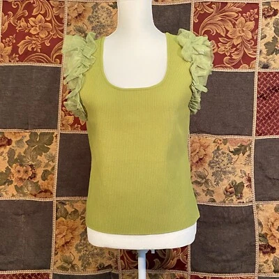 Camiseta sin mangas Bailey 44 ajustada acanalada para mujer XL extra grande verde manga con volantes nueva con etiquetas Foto 1 de 4