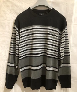 PIERRE CARDIN MENS BLACK/GREY STRIPE KNITWEAR JUMPER Size: XL (MJ93) - Picture 1 of 7
