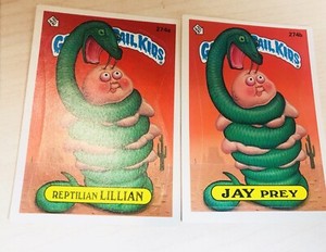 1987 TOPPS GARBAGE PAIL KIDS Stickers JAY PREY / REPTILIAN LILLIAN  274a  / 274b