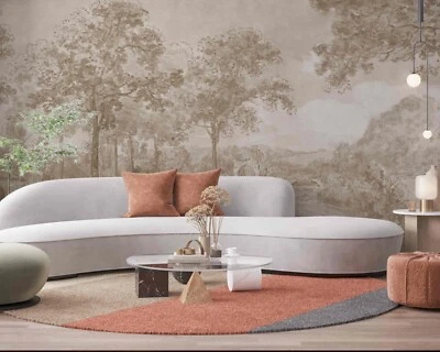 Forest on a Hill by the Lake Landscape Vintage Retro Wallpaper Murals - Image 1 of 4