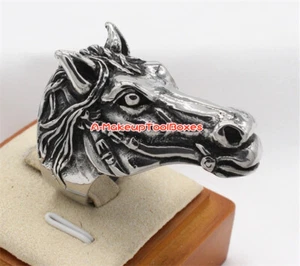 Men's Stainless Steel Silver Horse Head Shaped Band Finger Ring 7-12# J472 - Picture 1 of 5