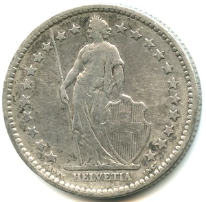 Suisse 2 francs argent Helvetia debout 1886 B n°7607 - Foto 1 di 2