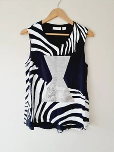SASS & BIDE Black Zebra Stripe Silver Sequin Sleeveless Tank Top SIZE XXS 6 8 - Picture 1 of 5