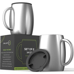 Stainless Steel Insulated Coffee Mugs Set of 2 (14oz) – Double Wall Coffee Cu... - Picture 1 of 6