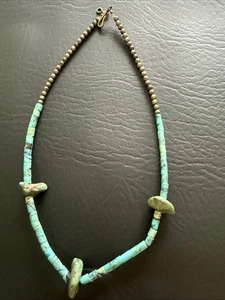 VTG Native American Turquoise & Heishi Shell Beaded Choker Necklace 15" - Picture 1 of 8