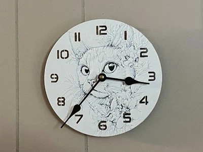 7in Wall Clock Of A Cat In Flowers, Black And White Design, Cute Cat, Cat Lover - Image 1 of 4
