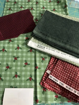 Lote de tela navideña Debbie Mumm edredón algodón primitivo hoja de acebo a cuadros F65 Foto 1 de 4