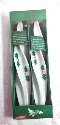 Velas de férias vintage pena torção cônica branca Natal folhas de azevinho novo em folha - Imagem 1 de 4