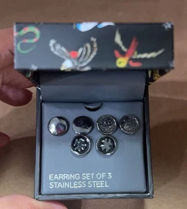 Ed Hardy Black Stainless Steel Men's Earring Set New - Picture 1 of 1