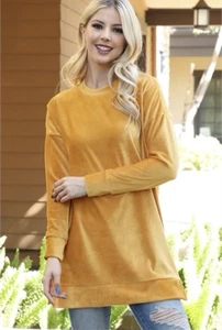 Perfect Peach Golden Velvet Long Sleeve Tunic Top - Bild 1 von 9