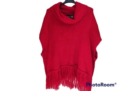 Poncho tejido ajustado rojo con flecos laterales y botones originales Antthony cuello capucha Foto 1 de 4