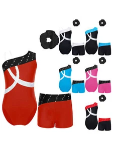 Kids Girls Dancewear Underpants Outfits Shoulder Straps Set Pants Romper Shiny - Picture 1 of 68